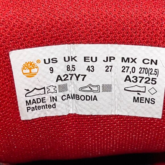 Timberland Men’s Black/Red Nubuck With Plaid Collar High-Top Sneakers Size 9 - Picture 5 of 10